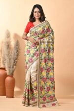 Off White Sunflower Pure Gachi Tussar Kantha Saree