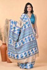 Off White Leaves Pure Gachi Tussar Kantha Saree - Image 5