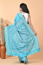 Blue Traditional Pure Silk Kantha Saree - Image 3