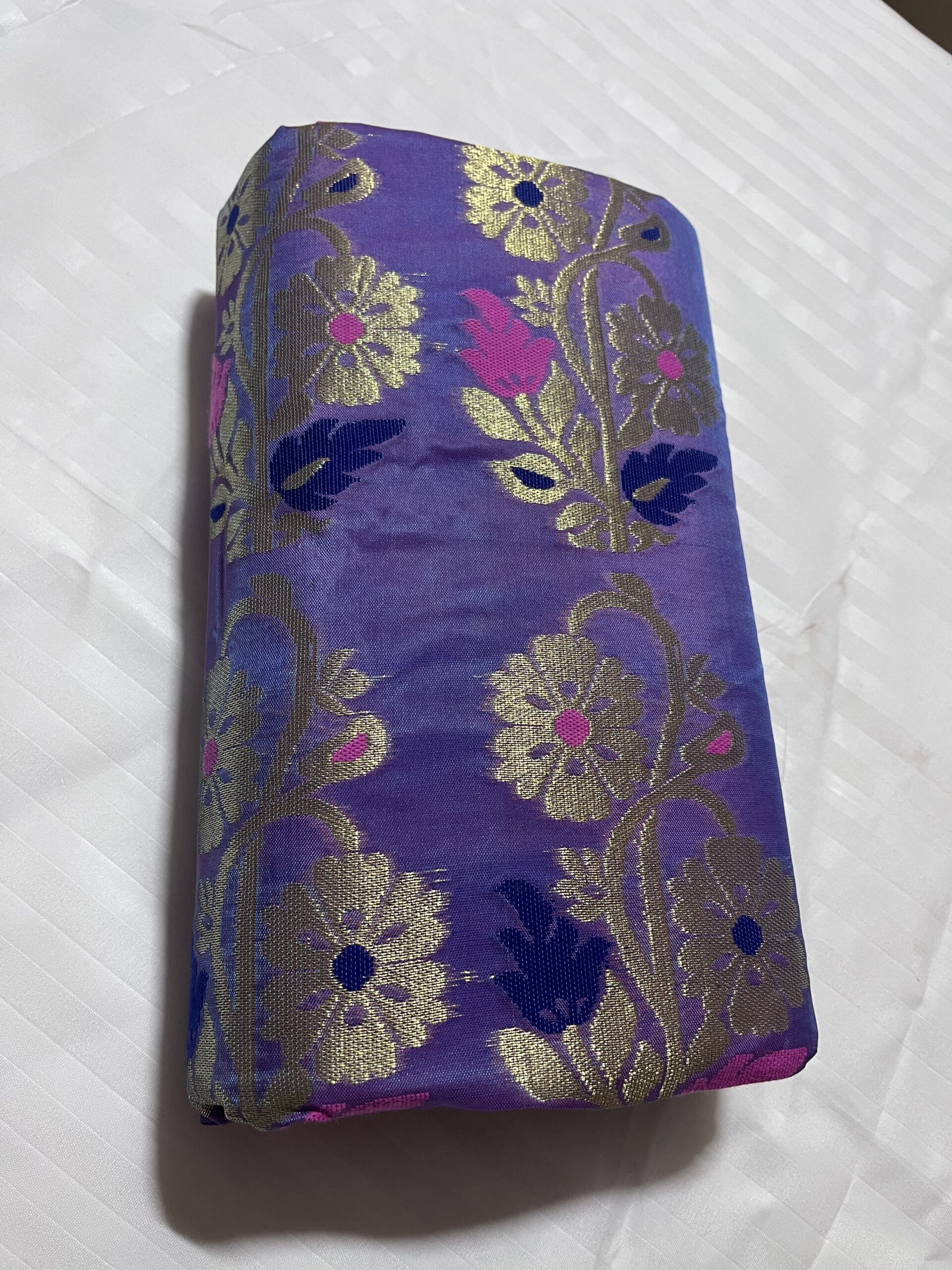 39559FF8-0E97-457D-85FD-9AB5953043A4 Mataka Tussar Silk Saree with Golden Resham Flower Work – Purple | Supriyaa Silk Chhattisgarh - Image 1