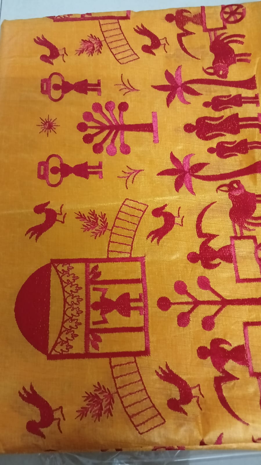 PHOTO-2026-06-10-16-57-44 Handloom Semi Kosa Khadi Silk Saree with Warli Motifs – Yellow | Supriyaa Silk - Image 1