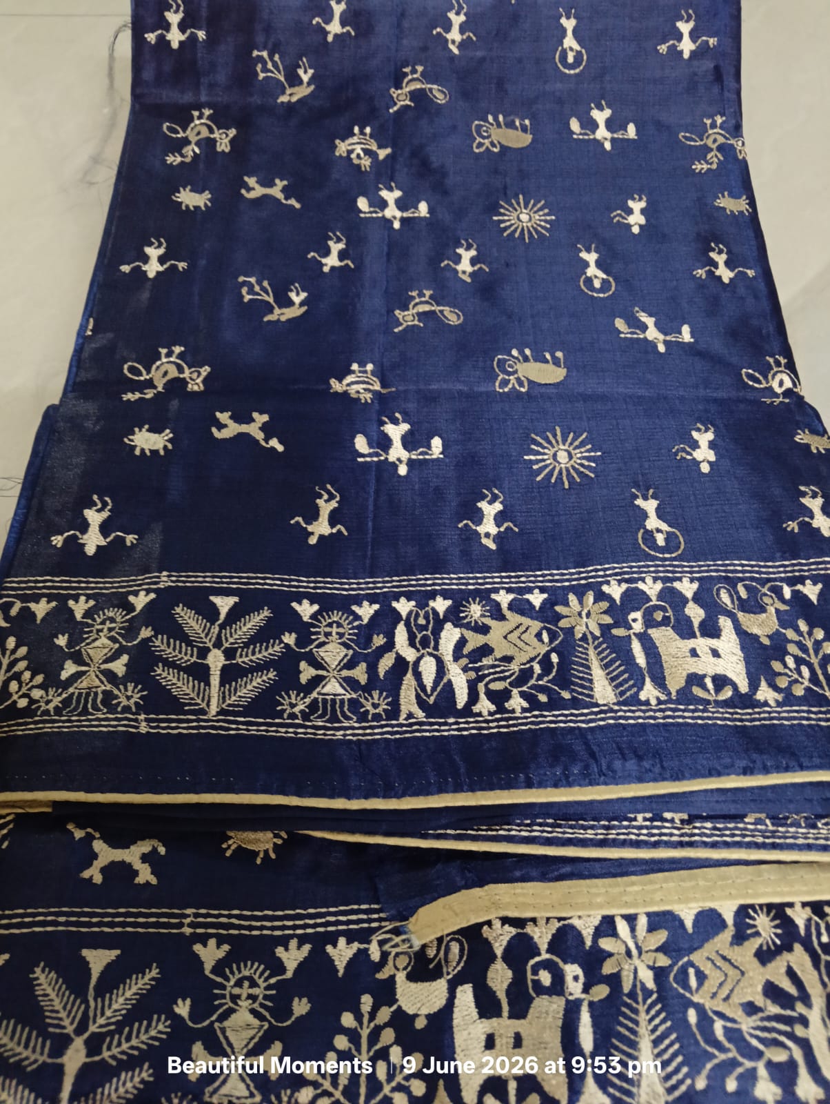 PHOTO-2026-06-10-16-57-47 Handloom Semi Kosa Khadi Silk Saree with Warli Art – Navy Blue | Supriyaa Silk - Image 1
