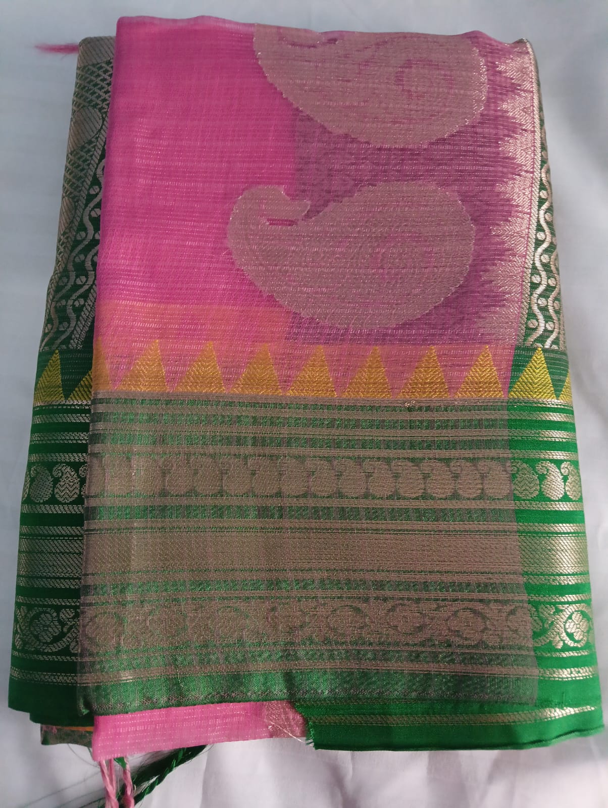 WhatsApp Image 2026-07-14 at 5.39.24 PM - Copy Gadwal Cotton Saree with Paisley Motifs and Zari Border – Pink | Supriyaa Silk - Image 1